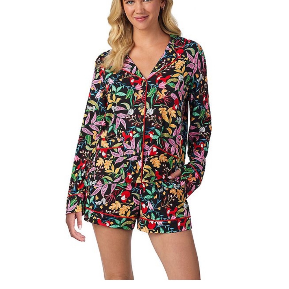 Beauty Sleep Social Colorful Leaf Print Pajama Set size XS